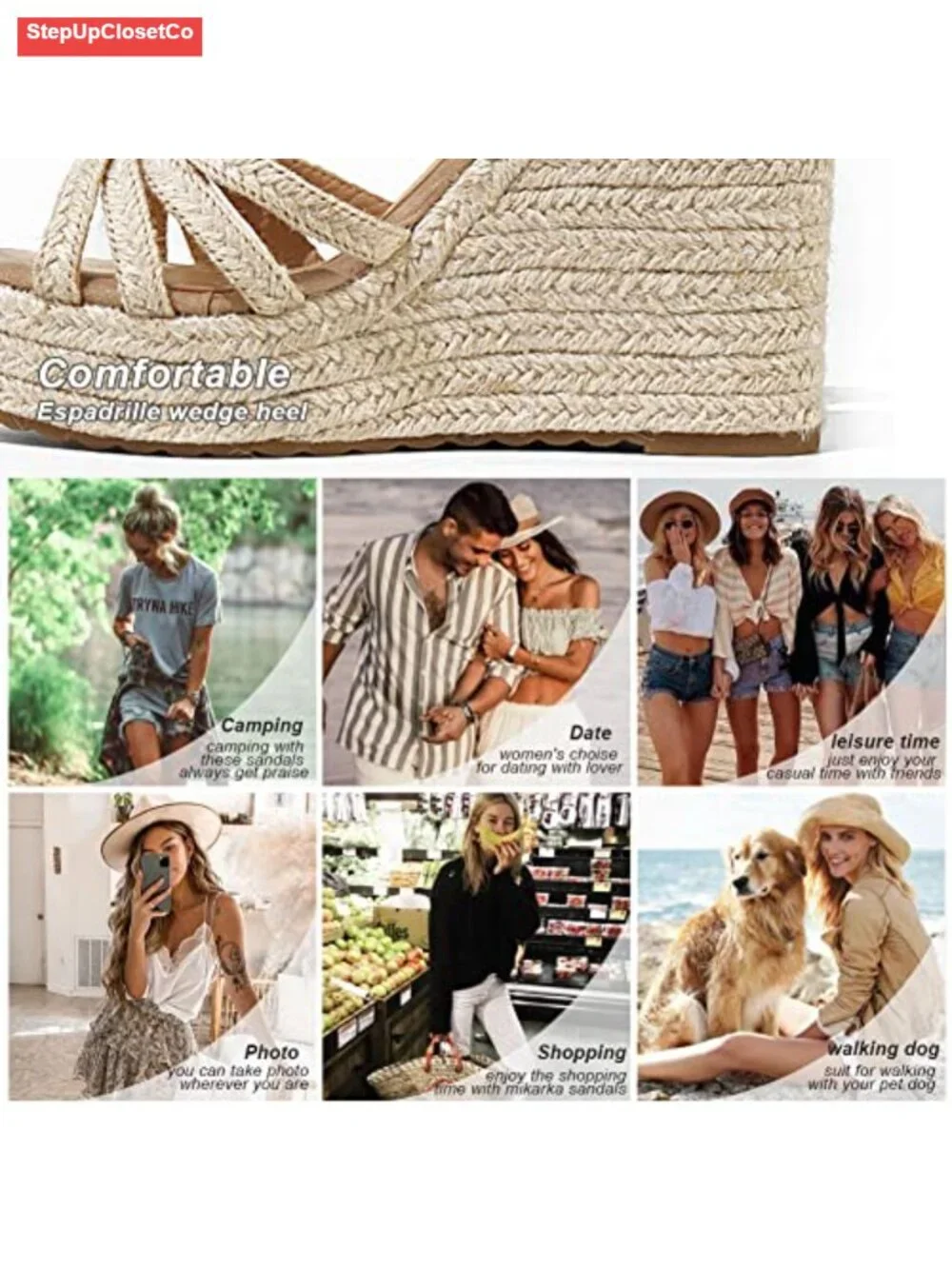Wedge Heels Sandals Women Open Toe Platform Espadrilles Linen Straw Ankle Strap